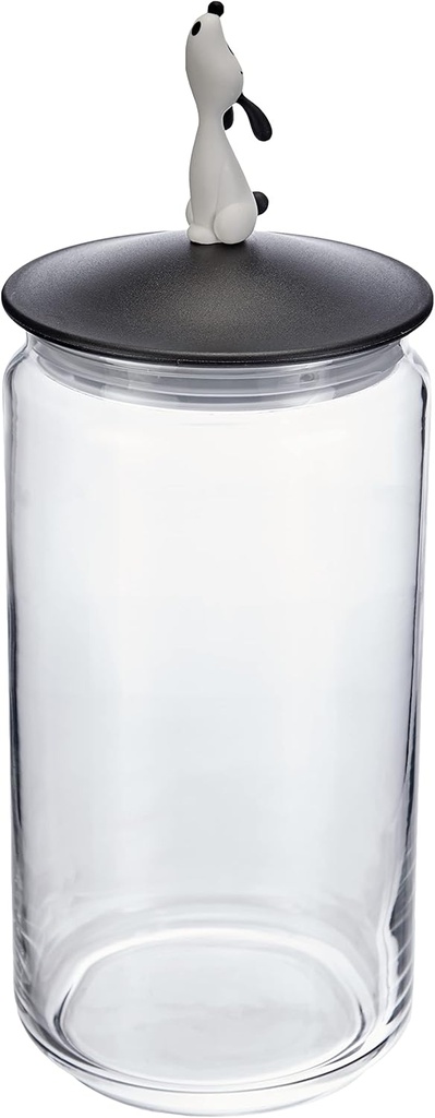 Alessi AMMI21 B LulàJar Design Container pentru hrana pentru caini cu capac decorat din sticla si rasina termoplastica neagra