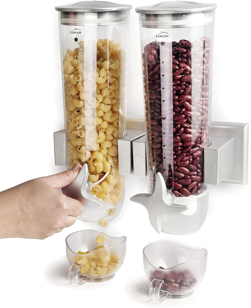 LACOR 62542 Distribuitor rotativ de cereale cu perete dublu, 2x1'50 litri, plastic poliester, transparent