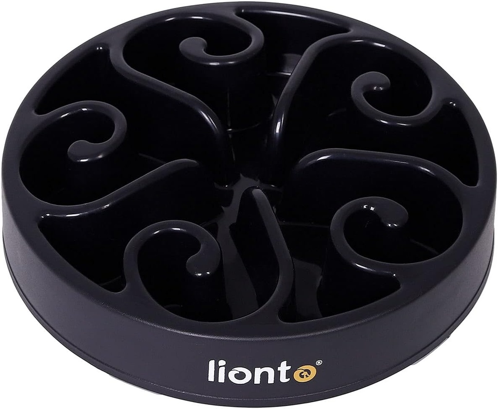 Bol antiderapant lionto pentru câini și pisici, Ø 20 cm, înălțime 5 cm, capacitate de până la 450 g, bol antiderapant pentru câini, din plastic sigur pentru alimente, se poate spăla în mașină de spălat vase până la 100°C, negru