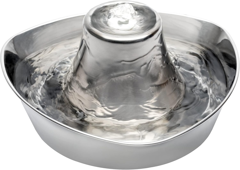 Fantana de baut PetSafe din otel inoxidabil la malul marii, apa potabila curata pentru pisici si caini, functionare silentioasa, capacitate de apa de 1,8 l