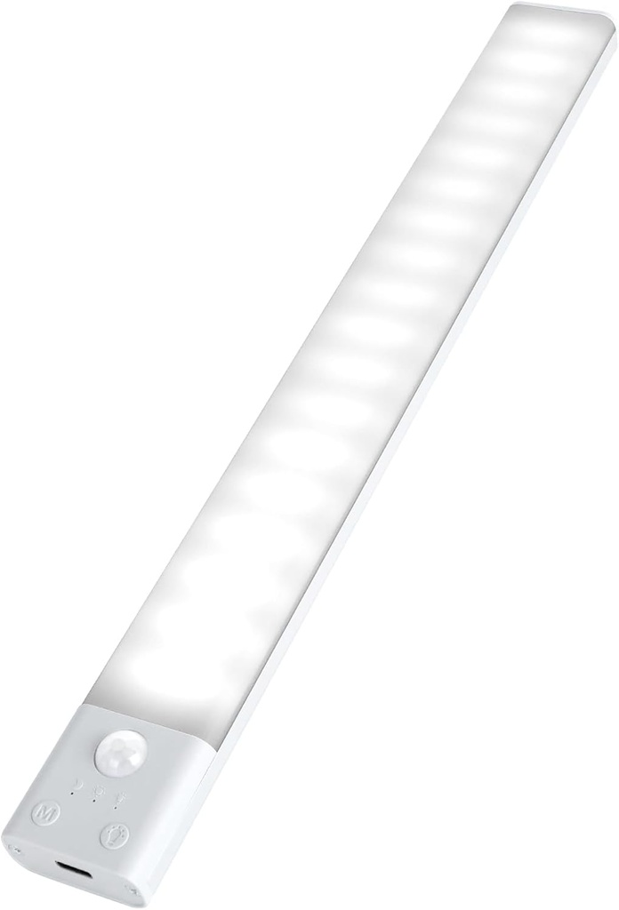 AiQInu Lumină LED reîncărcabilă sub dulap, 120 LED-uri cu senzor de mișcare pentru dulap, lampă pentru dulap reglabilă cu bandă adezivă magnetică pentru bucătărie, scări, hol