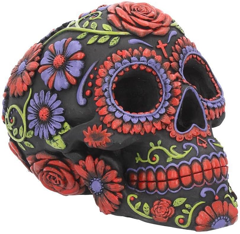 Craniu din rășină Nemesis Now cu decorațiuni florale tradiționale Negru 18 cm Mărime Unică
