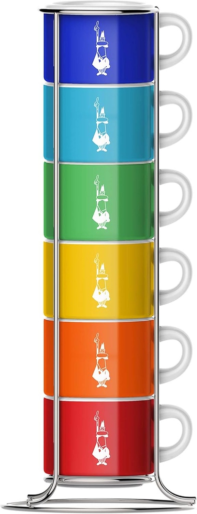 Bialetti Six Cupe stivuibile, multicolore, portelan, multicolore, 9 x 9 x 28,5 cm, 450 grame