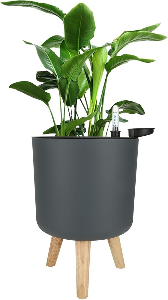 Ghivece de interior cu picioare SHUESS – Ghivece de interior din plastic 20 cm – Ghivece de interior pentru plante cu indicator de nivel de apă și găuri de scurgere –
