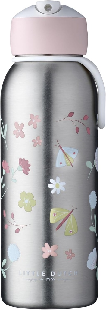 Mepal - Thermos Flip-Up Campus - Sticle izolate Little Dutch - Thermos din oțel inoxidabil - 9 ore fierbinte și 12 ore la rece - Fără BPA - 350 ml - Flori și fluturi