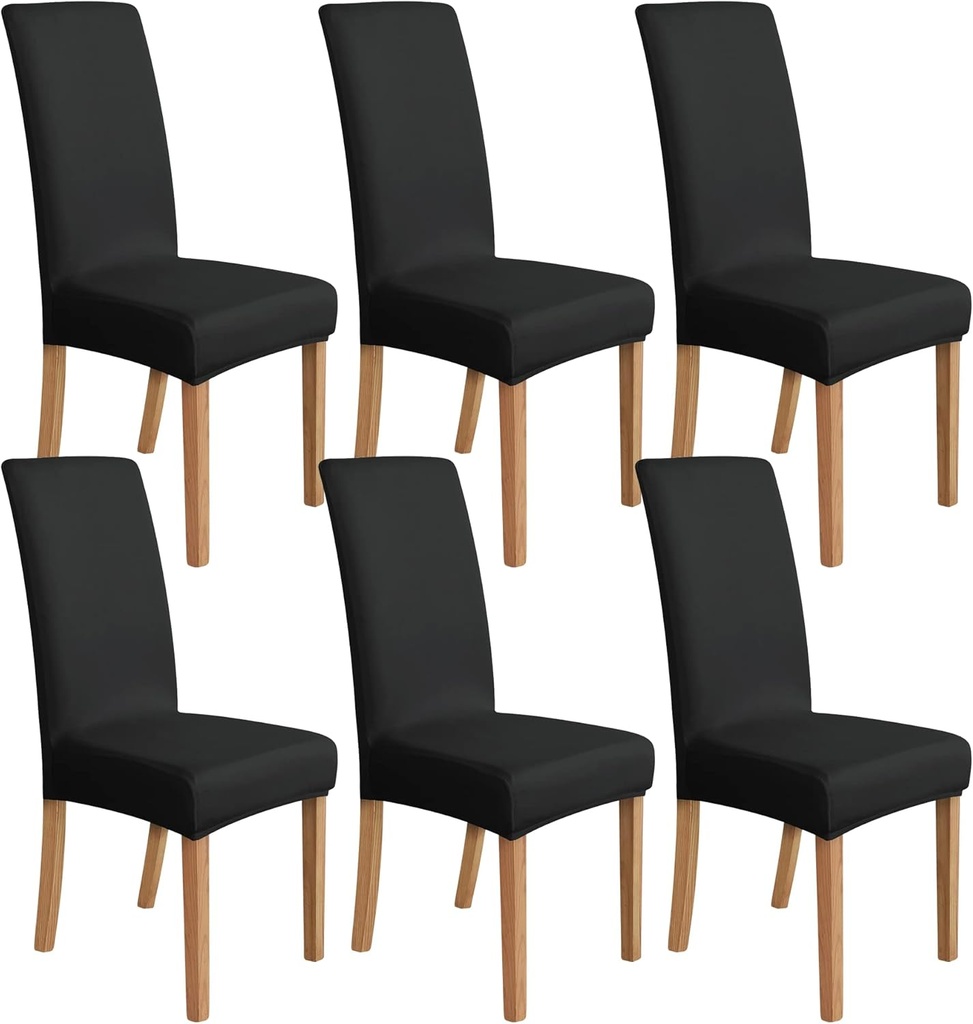 Huse pentru scaune de sufragerie elastice Amazon Basics, negre, pachet de 6