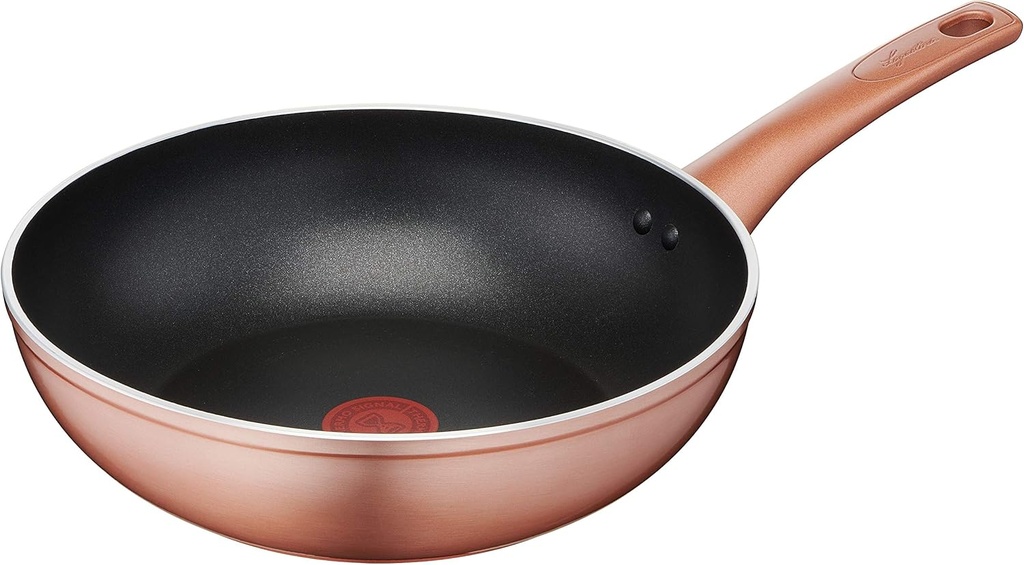 Lagostina Ramata Wok antiaderent din aluminiu Ø 28 cm cu exterior cu efect de cupru, oala cu gaz si cuptor, acoperire usoara din titan, maner ergonomic din bachelita