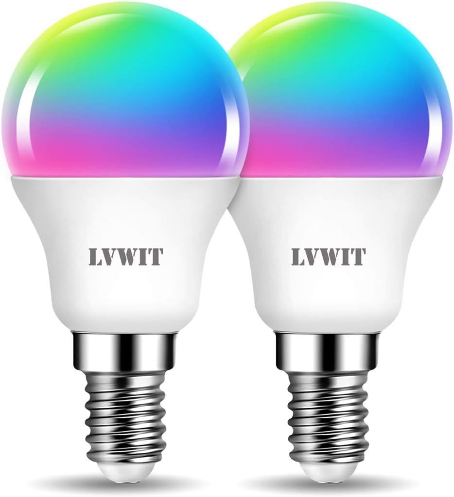 Lampă LED Smart WiFi, E14 5W Bec Bluetooth reglabil G45 Bec 40W Multicolor RGB Bec Wifi Control vocal, Compatibil cu Amazon Alexa Echo, Asistent Google Echo Dot, Pachet de 2