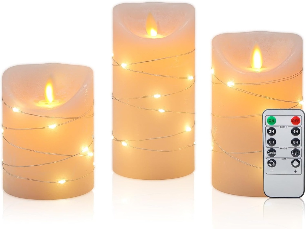 Set de lumânări LED CCLIFE cu funcție de cronometru cu telecomandă 300 de ore ceară reală de parafină pâlpâitoare, cu lumini