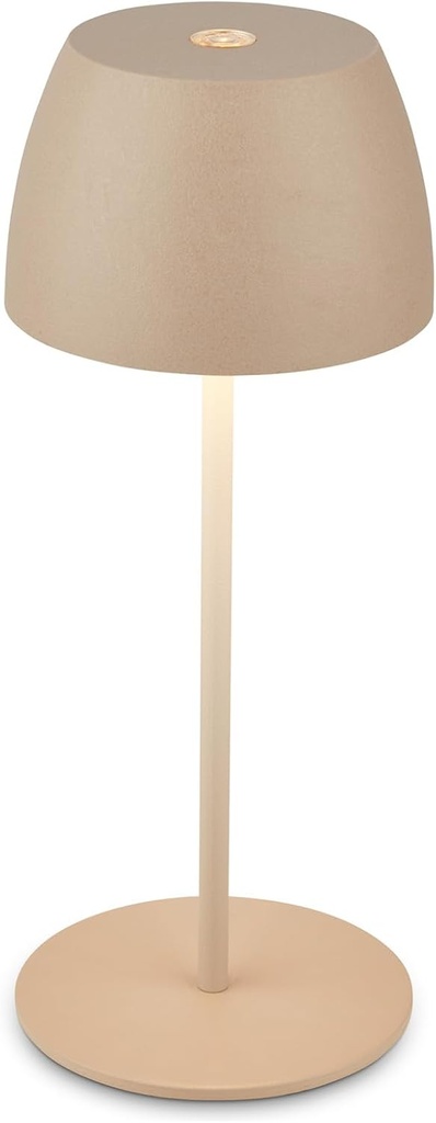 BRILONER - Mini lampă LED fără fir IP44 cu atingere, reglabilă continuu, baterie și sursă de lumină interschimbabile, lampă de noptieră, lampă decorativă, lampă LED, lampă de masă cu baterie, lampă de exterior, 8x20 cm (DxH), bej