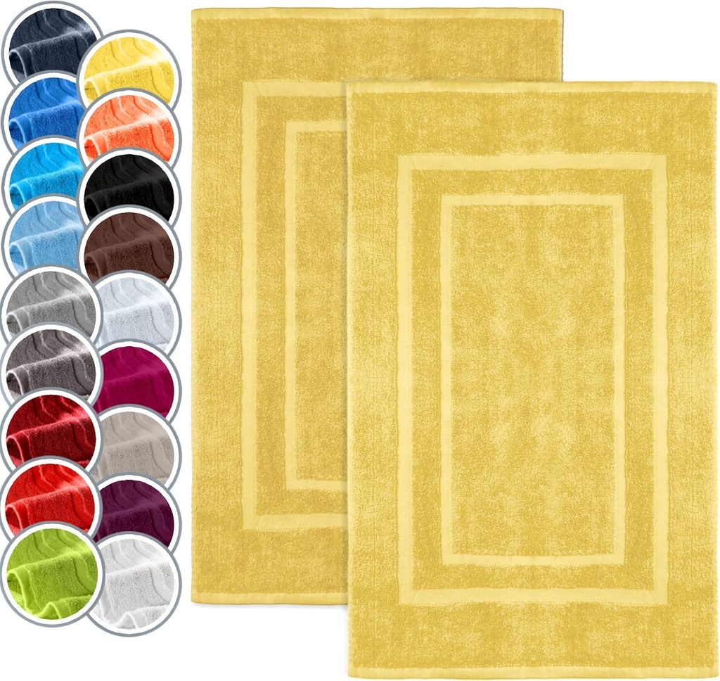 Covorașe de baie NatureMark pachet de 2 | Calitate premium | 100% bumbac | 50 x 80 cm | Covoraș de duș pachet dublu | Culoare: galben