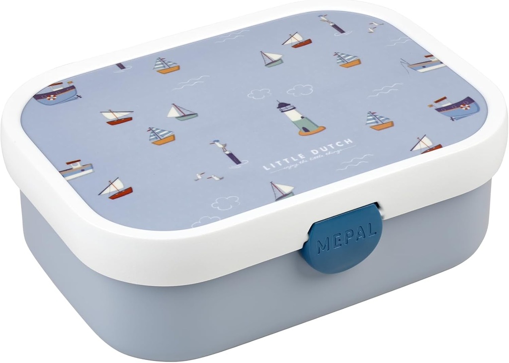 Cutie de prânz pentru copii Mepal Little Dutch – Cutie Bento pentru copii – Cutie de prânz pentru copii cu compartimente și furculiță – Cutie pentru pregătirea mesei cu închidere prin clemă – Fără BPA și se poate spăla în mașina de spălat vase – 750 ml – Sailors Bay