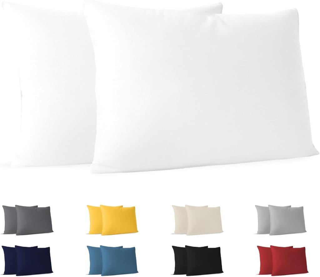 Fata de Perna Dreamzie 30x50 cm (Pachet de 2) 100% Bumbac Jersey 150 GSM - Alb - Fata de Perna 30 x 50 Bumbac - Husa de Perna Durabila si Hipoalergena pentru Perna