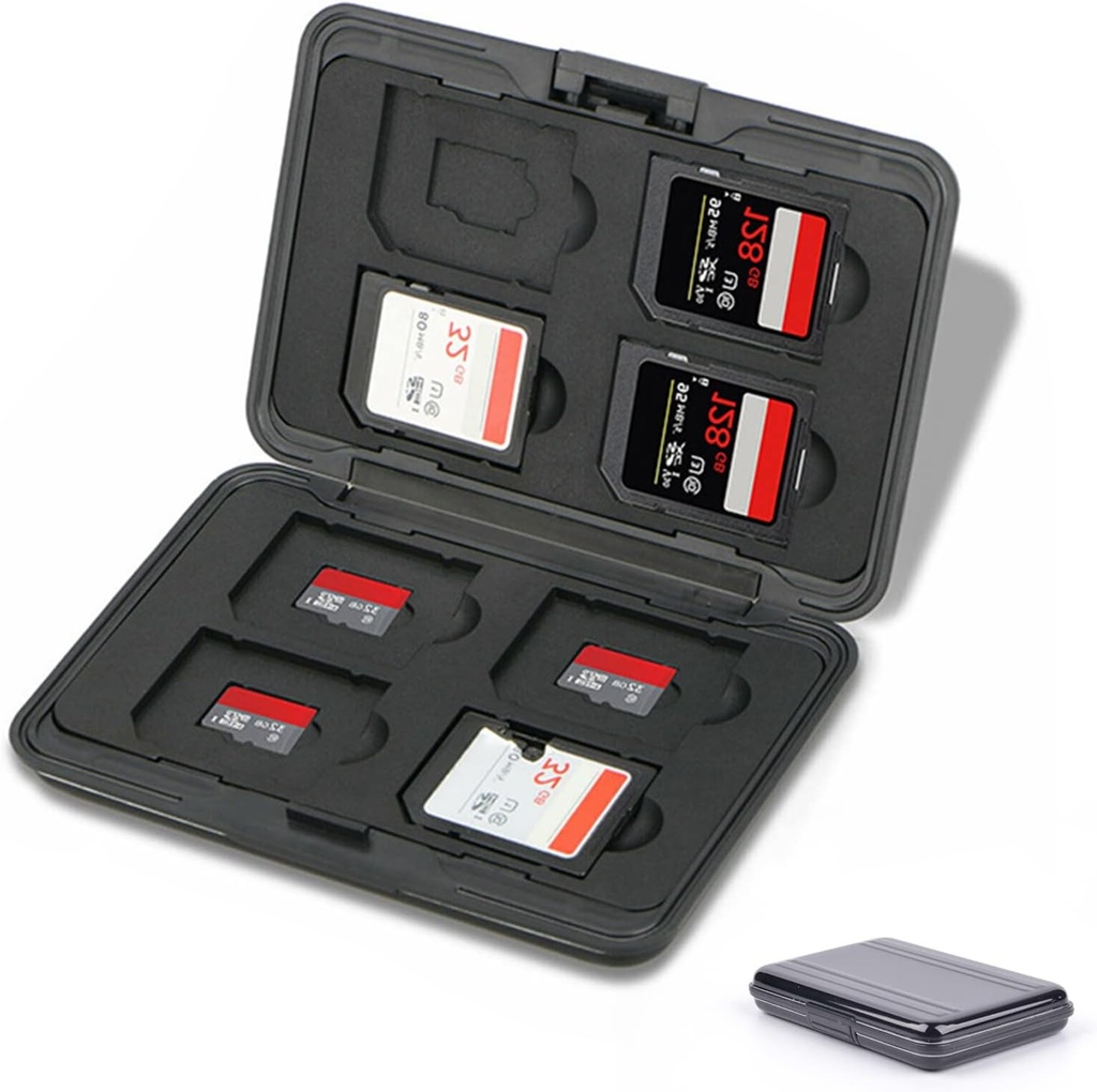 Jaimela Carcasă impermeabilă pentru carduri de memorie cu 16 sloturi, 8 carduri SD + 8 micro SD, cutie de plastic pentru Micro SD SDXC SDHC TF (negru)