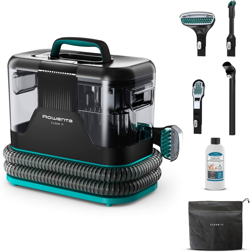 Rowenta IN5020 Clean It Stain Cleaner, aparat de curățat covoare portabil multifuncțional, curățare rapidă și ușoară, covor cu excremente de animale, interior auto, 750W, 6 accesorii