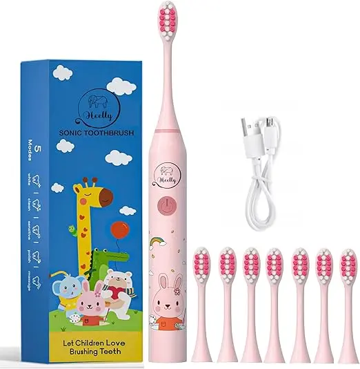 Periuta de dinti electrica sonica pentru copii, de la 2 la 15 ani, periute de dinti pentru copii, electrica, 8 capete de periuta cu memento de 30 de secunde, cronometru de 2 minute, 5 moduri, periuta de dinti sonica impermeabila pentru bebelusi, fete si baieti