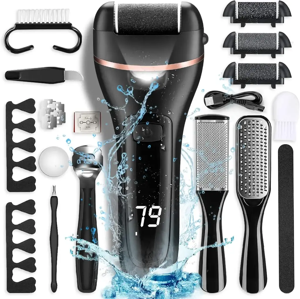 Aparat electric de indepartare a bataturilor pentru picioare cu 3 capete cu role, reincarcabil cu 2 viteze, kit profesional pentru pedichiura, pila impermeabila pentru scrubber de picioare, instrumente de pedichiura, ingrijirea picioarelor pentru piele uscata, crapata si moarta Electric Callus Remover