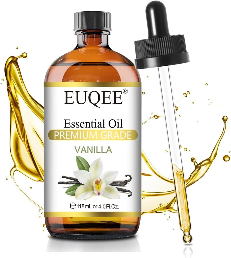 Ulei esential de vanilie EUQEE (118 ml) cu pipeta de sticla, excelent pentru difuzoare, sapunuri si lumanari 