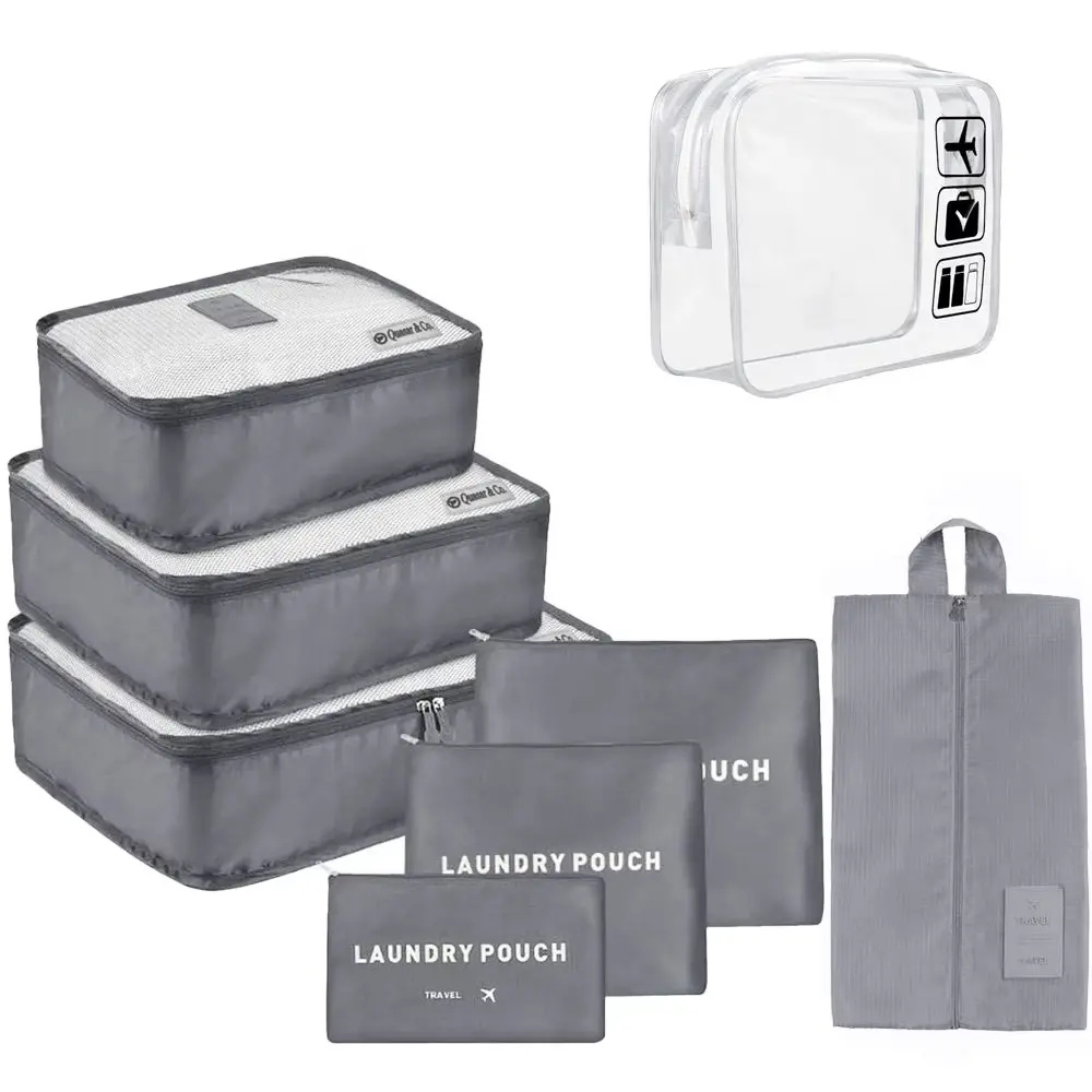 AiQInu Set organizator valiza 7 bucati cub de ambalare rezistent la apa Organizator de valiza Set de genti de ambalare Cuburi de ambalare Geanta de pantofi Saci de haine pentru valiza