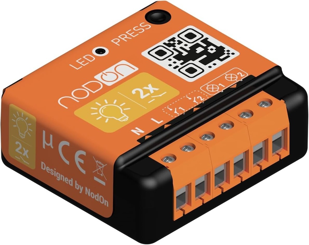 NodOn - Modul de iluminare EnOcean On/Off, 2 canale, 2x5A, Poate fi instalat in tabloul electric, comutare wireless bidirectionala fara cabluri, Compatibil cu Jeedom, eedomus, MyUbiwizz