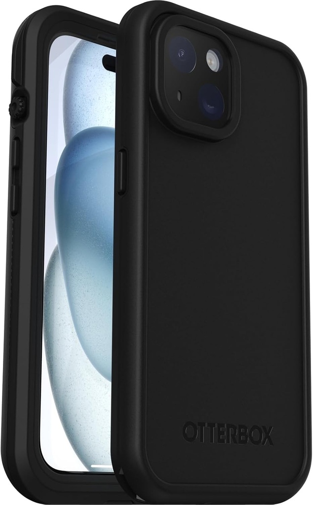 Carcasa OtterBox Free pentru iPhone 15 cu MagSafe, impermeabila (IP68), rezistenta la socuri, rezistenta la murdarie, subtire, cu protector de ecran integrat, testata de 5 ori conform standardelor militare, neagra