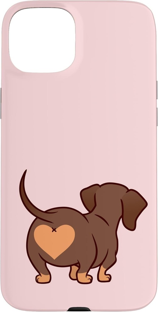 Carcasa pentru iPhone 15 Plus, Inima cu fund de Dachshund, Caine plangator, Mama, Fata roz