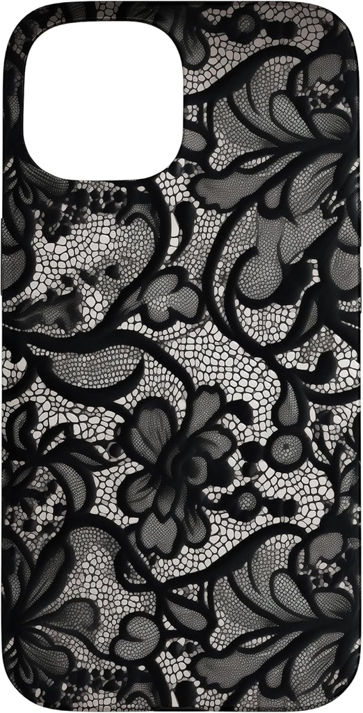 Husa pentru iPhone 15, dantela neagra, model vintage
