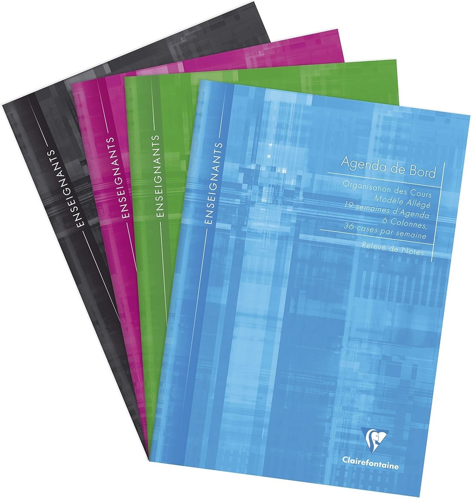 Agenda capsata Clairefontaine 3069C cu 6 coloane (36 de casete/saptamana) - A4 21x29,7 cm - 72 de pagini (19 saptamani) - Hartie alba 90 g/m² - Coperta cartonata laminata - Culoare aleatorie