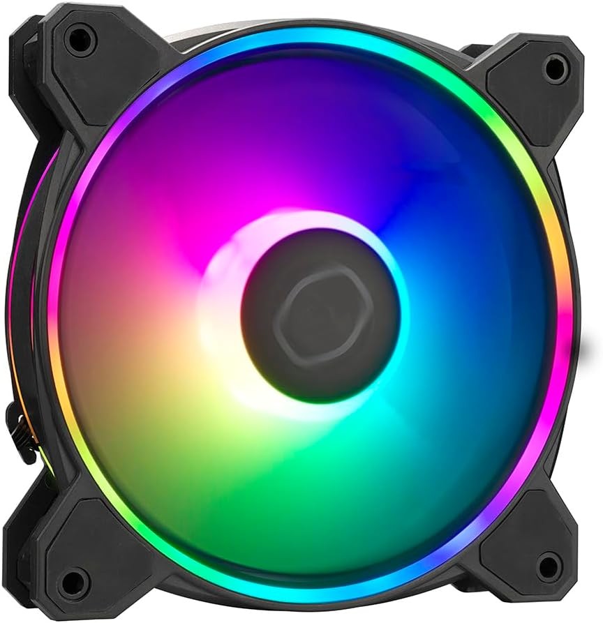 Cooler Master MasterFan MF120 Halo2 ARGB - ventilator de carcasa de 120 mm, iluminare RGB adresabila cu inel dublu, rulment tip rifle, pale marite pentru echilibrarea aerului cu protectie la senzorul de congestie si circuit integrat imbunatatit pentru drivere