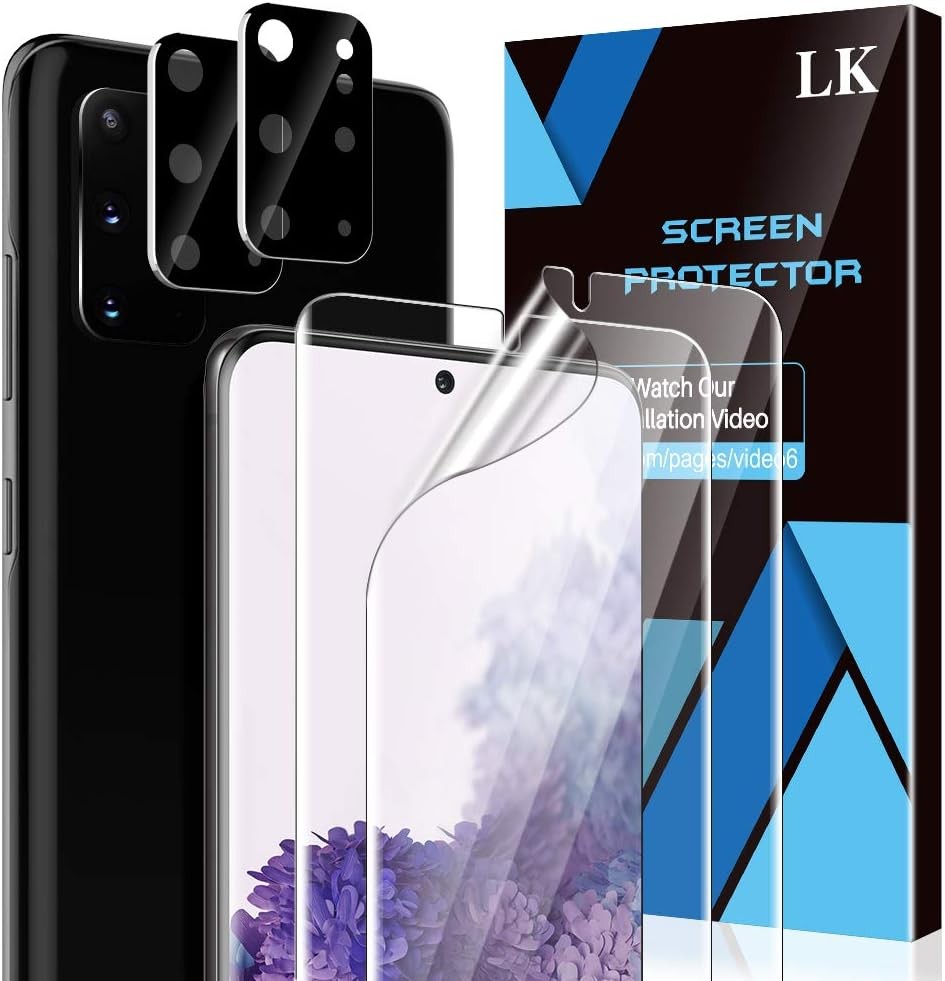 Set de 4 folii de protectie pentru ecran LK compatibile cu Samsung Galaxy S20 Plus/S20+ (6,7 inci), include 2 folii de protectie pentru ecran TPU si 2 folii de protectie pentru camera spate, protectie dubla