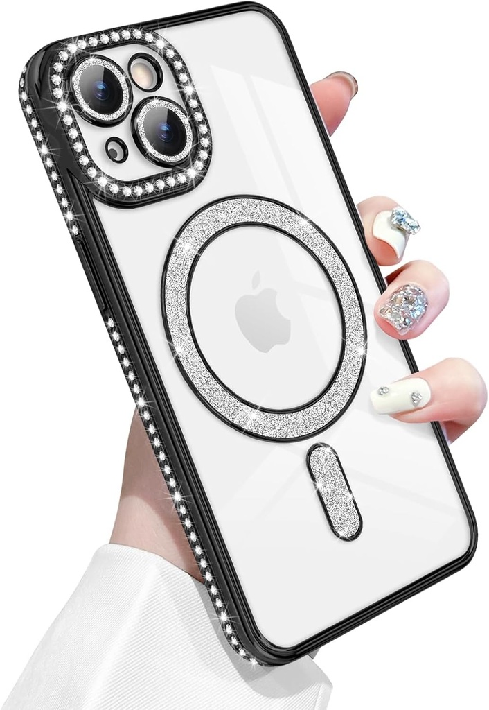Carcasa Newseego pentru iPhone 13, cu sclipici si diamant, compatibila cu MagSafe, carcasa de protectie luxoasa, flexibila, din TPU, cu sclipici, de 6,1 inci, protectie impotriva caderilor, rezistenta la socuri pentru iPhone 13, neagra