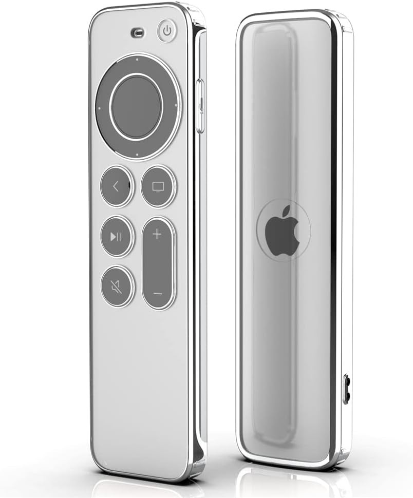Carcasa de protectie moale din TPU pentru telecomanda, compatibila cu Apple TV 4k 2021, protectie impotriva zgarieturilor si caderilor, transparenta, cu margine argintie (transparenta)