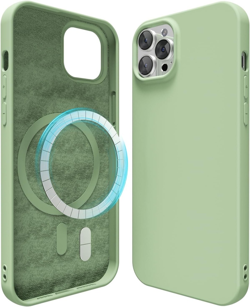 Husa de telefon din silicon oakxco pentru 12 Pro Max Magsafe, colorata, ultra subtire, husa de telefon in culoare solida pentru fete, husa de protectie cu incarcare magnetica inductiva, husa mata din silicon si cauciuc, verde deschis