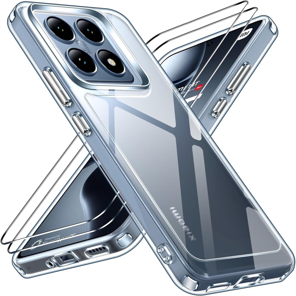 Carcasa transparenta ivoler, non-ingalbenire, pentru Xiaomi 14T / Xiaomi 14T Pro, 1 carcasa de telefon cu 2 protectii de ecran din sticla securizata, [Protectie militara] Carcasa de protectie transparenta rezistenta la socuri, carcasa subtire si transparenta
