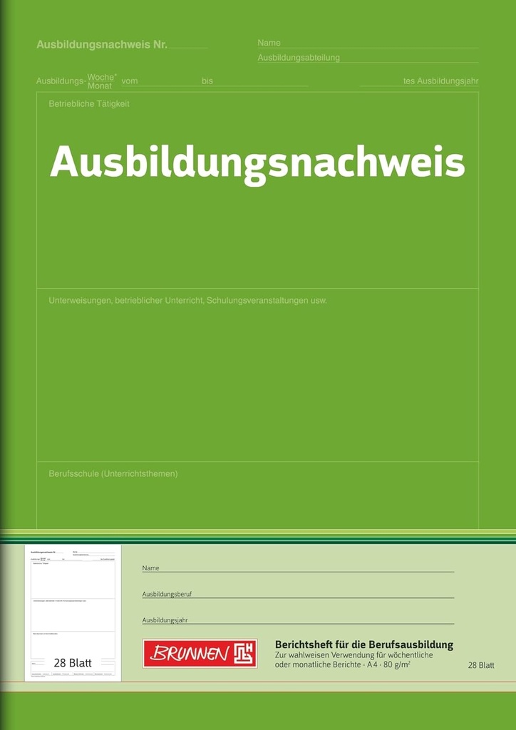 BRUNNEN Brosura de inregistrare a antrenamentului | A4, 28 de coli, verde