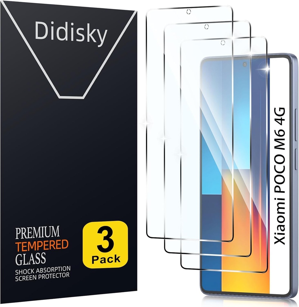 Didisky (2 folii de protectie ecran compatibile cu Xiaomi Poco M6 4G, Redmi 12 6.79" (nu este compatibila cu M6 5G/M6 Pro), folie de protectie ecran de inalta definitie 9H, anti-zgarieturi, usor de aplicat)
