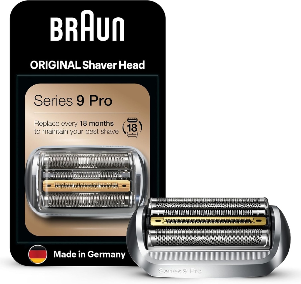 Cap de ras electric Braun Series 9 Pro, piesa de schimb originala de la producator, compatibil cu aparatul de ras pentru barbati Braun Series 9 Pro, 94M, cromat, 1 pachet