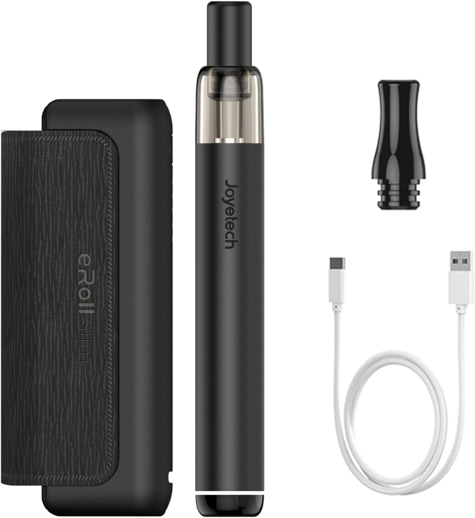 Kit-uri JOYETECH Eroll Slim Vape 1500 mAh + 480 mAh Baterie mare 2 ml Sistem reincarcabil USB-C cu pod-uri inlocuibile, fara nicotina, negru