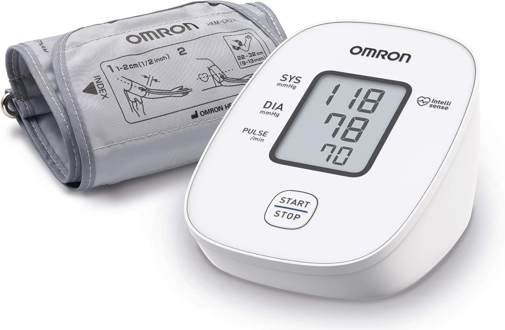 Tensiometru digital OMRON X2 Basic pentru brat, tensiometru automat pentru acasa, validat clinic, alb/gri