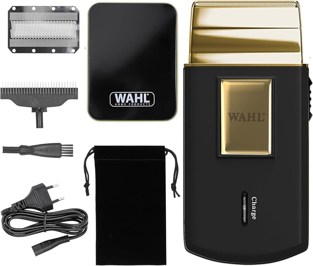 Aparat de ras de calatorie Wahl Gold Edition Aparat de ras electric fara fir si reincarcabil pentru barbati, excelent pentru calatorii, pentru taierea parului si a barbii, compact si portabil