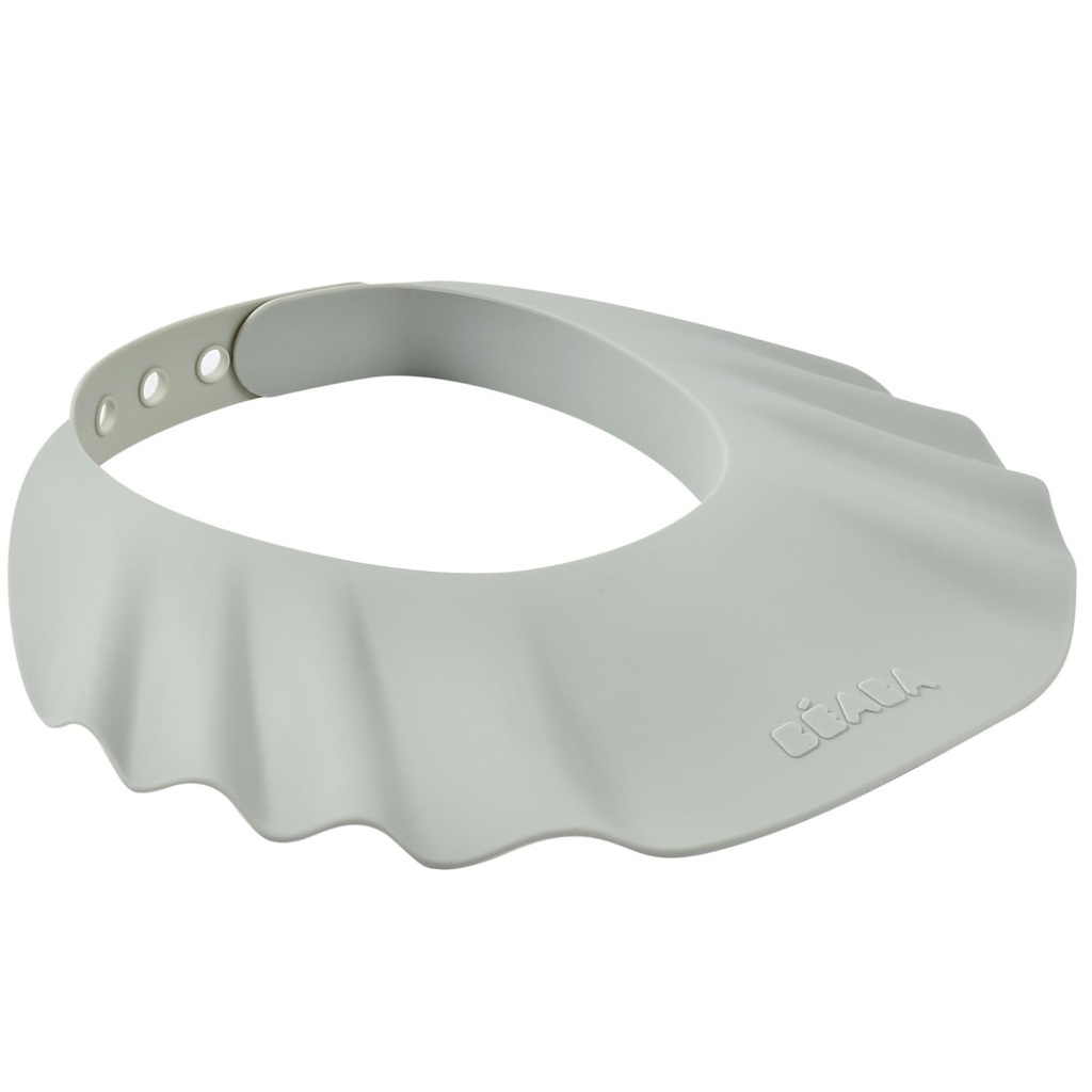 Caciula de baie BEABA pentru petrecerea de baby shower, casca de baie, circumferinta reglabila a capului, 5 pozitii, protectie pentru ochi si urechi, silicon moale si flexibil, gri-verde