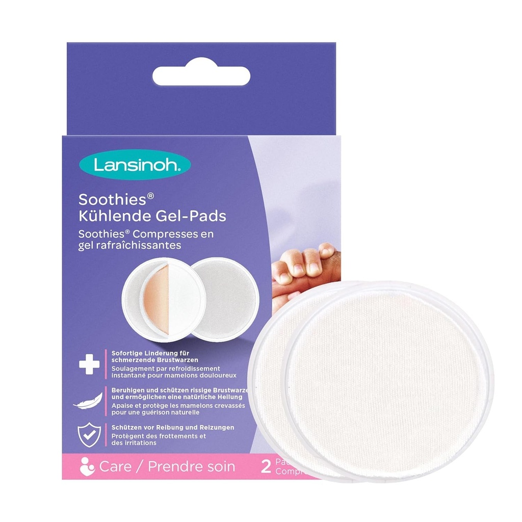 Absorbante racoritoare cu hidrogel Lansinoh Soothies - Pachet de 2 - Calmeaza si protejeaza mameloanele dureroase, crapate si inflamate - Promoveaza vindecarea naturala - Reutilizabile pana la 72 de ore