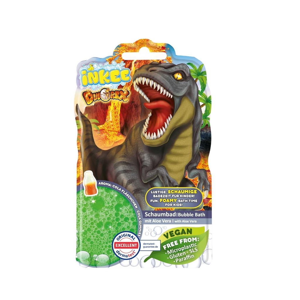 INKEE - Sapun lichid de baie Dinorex | Aditiv pentru baie pentru bebelusi, Sapun lichid verde cu aroma de Aloe Vera si cola gumata, 15 x 40g