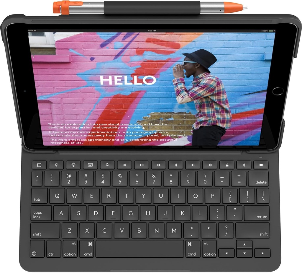 Husa cu tastatura Logitech Slim Folio pentru iPad (generatiile a 7-a, a 8-a si a 9-a) cu tastatura wireless integrata, structura germana QWERTZ - Grafit