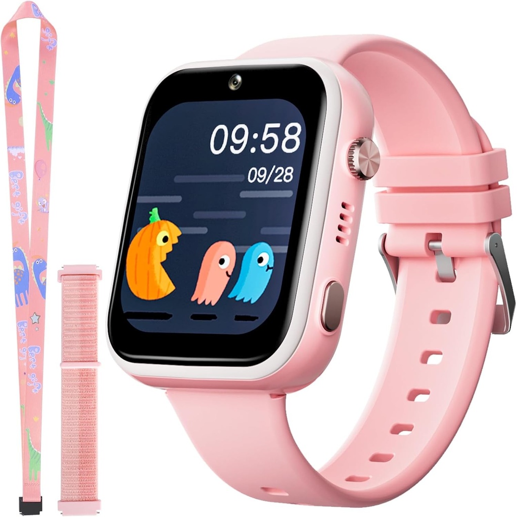 OKYUK Ceas inteligent pentru copii, ceas inteligent 4G pentru copii, tracker GPS pentru copii, ceas de mana pentru baieti, ceas pentru copii cu apel video, mod scoala, functie SOS, camera si pedometru (T45 roz)
