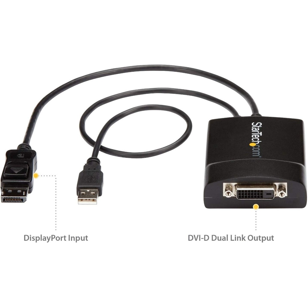 Convertor StarTech.com DisplayPort la DVI Dual Link cu sursa de alimentare USB / DP (mascul) la DVI-D (mama) cu rezolutie de pana la 2560x1600 (DP2DVID2)