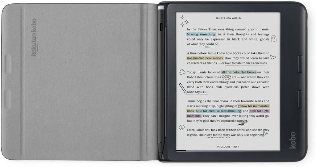 Husa tip stilou pentru Kobo Libra Colour | Negru | Tehnologie Sleep/Wake | Suport integrat cu 2 pozitii | Piele vegana | Compatibila cu eReader-ul Kobo Libra Colour de 7"