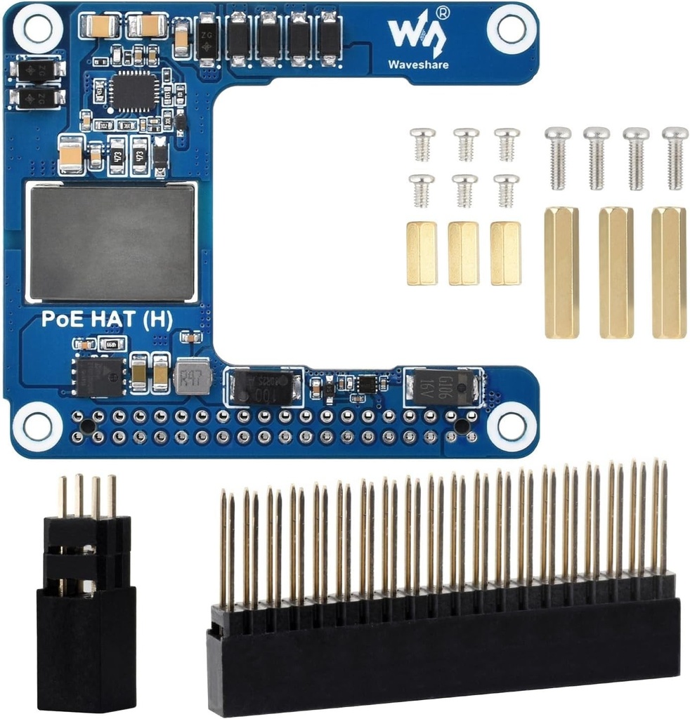 Waveshare Power Over Ethernet Hat (H), compatibil cu Raspberry Pi 5 / CM 5, iesire 5V 5A, performanta stabila, suporta retea 802.3af/at, sursa de alimentare izolata in comutatie, PoE Hat, doar placa