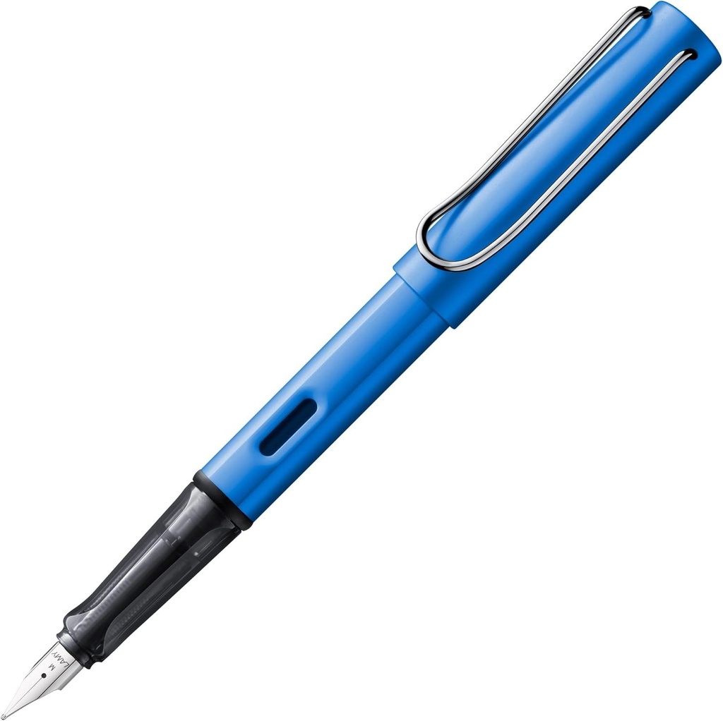 Stilou Lamy AL-star oceanblue - stilou cu maner ergonomic si penita din otel lustruit cu linie medie (M) - corp usor din aluminiu - incl. cartus de cerneala albastra T 10 - pentru dreptaci