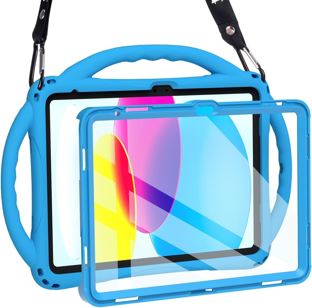 Husa pentru copii TOPESCT pentru iPad A16 generatia 11/10 (2025/2022) 11"/11" - Fabricata din silicon potrivit pentru copii, cu protector de ecran incorporat si prindere rezistenta la socuri pentru iPad generatia 11/10